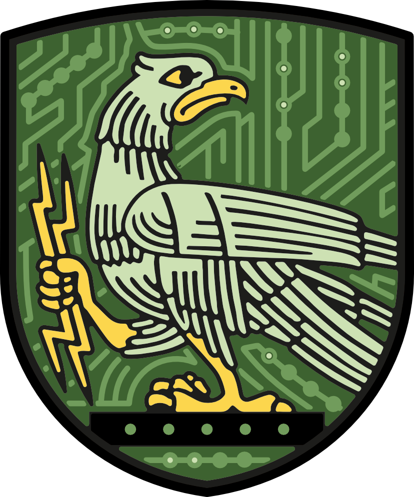 Шеврон підрозділу зв'язку — орел Чернігова з блискавками на тлі друкованих плат