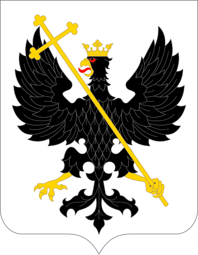 Герб Чернігова — чорний орел на срібному щиті з короною